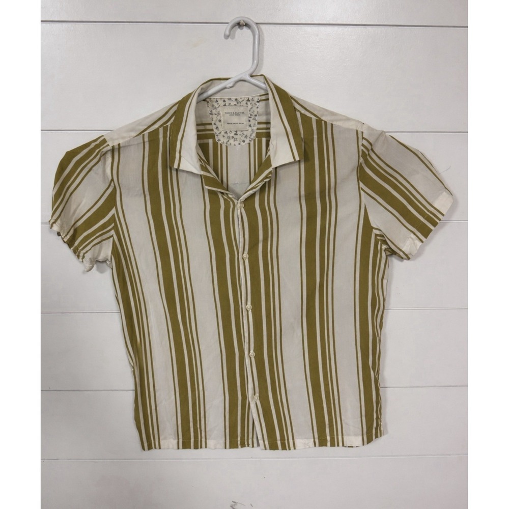 DENIM & FLOWER RICKY SING Men Short Sleeve Lightweight Stripe Button Up Shirt XL
